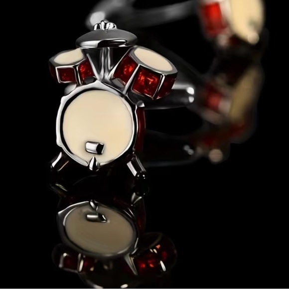 Silver and Red Drum Set Cuff Links - Picture 4 of 4